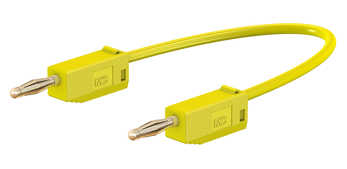 Staubli 2 mm Connector Test Lead, 10A, 30 V ac, 60V dc, Yellow, 300mm Lead Length