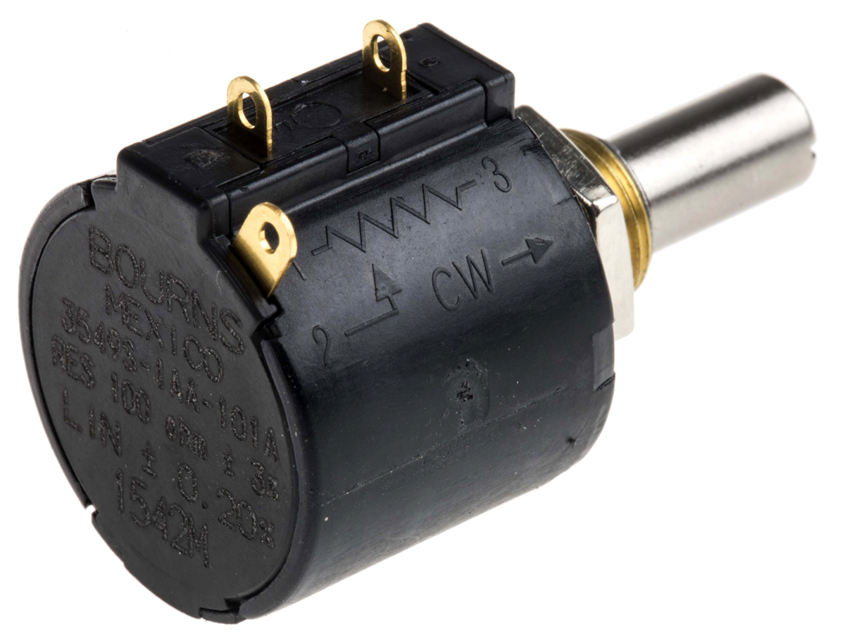 Bourns 3549 100Ω Rotary Potentiometer 10-Turns 1-Gang Panel Mount, 3549S-1AA-101A