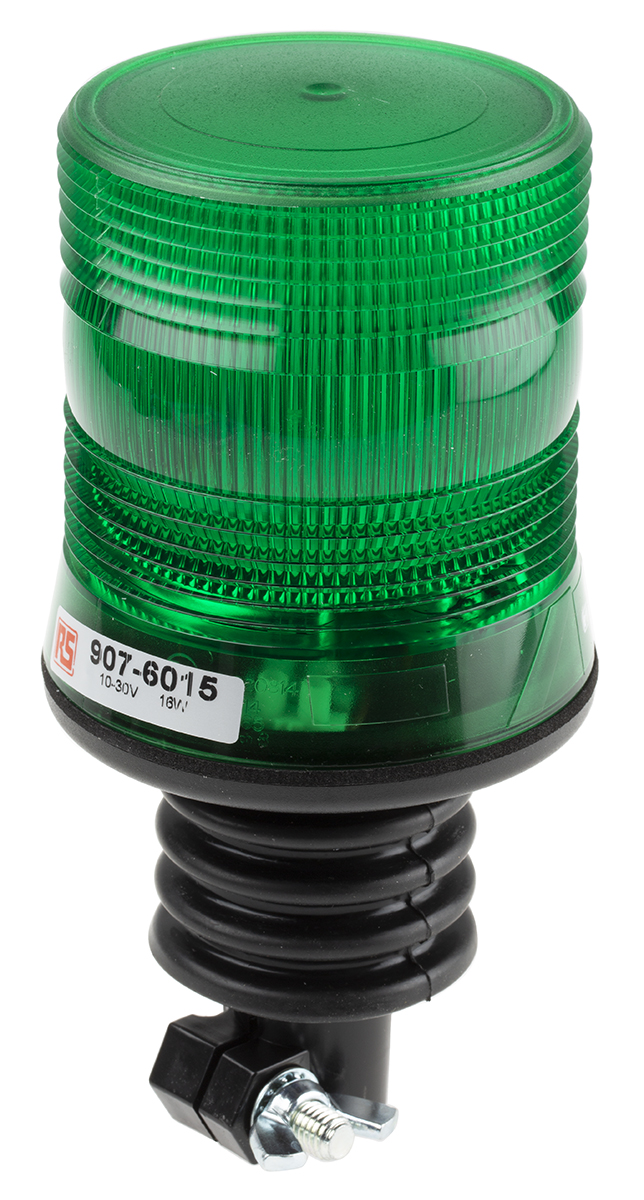 RS PRO Green Flashing Beacon, 10 → 100 V dc, Flexi DIN Mount, LED Bulb, IP56