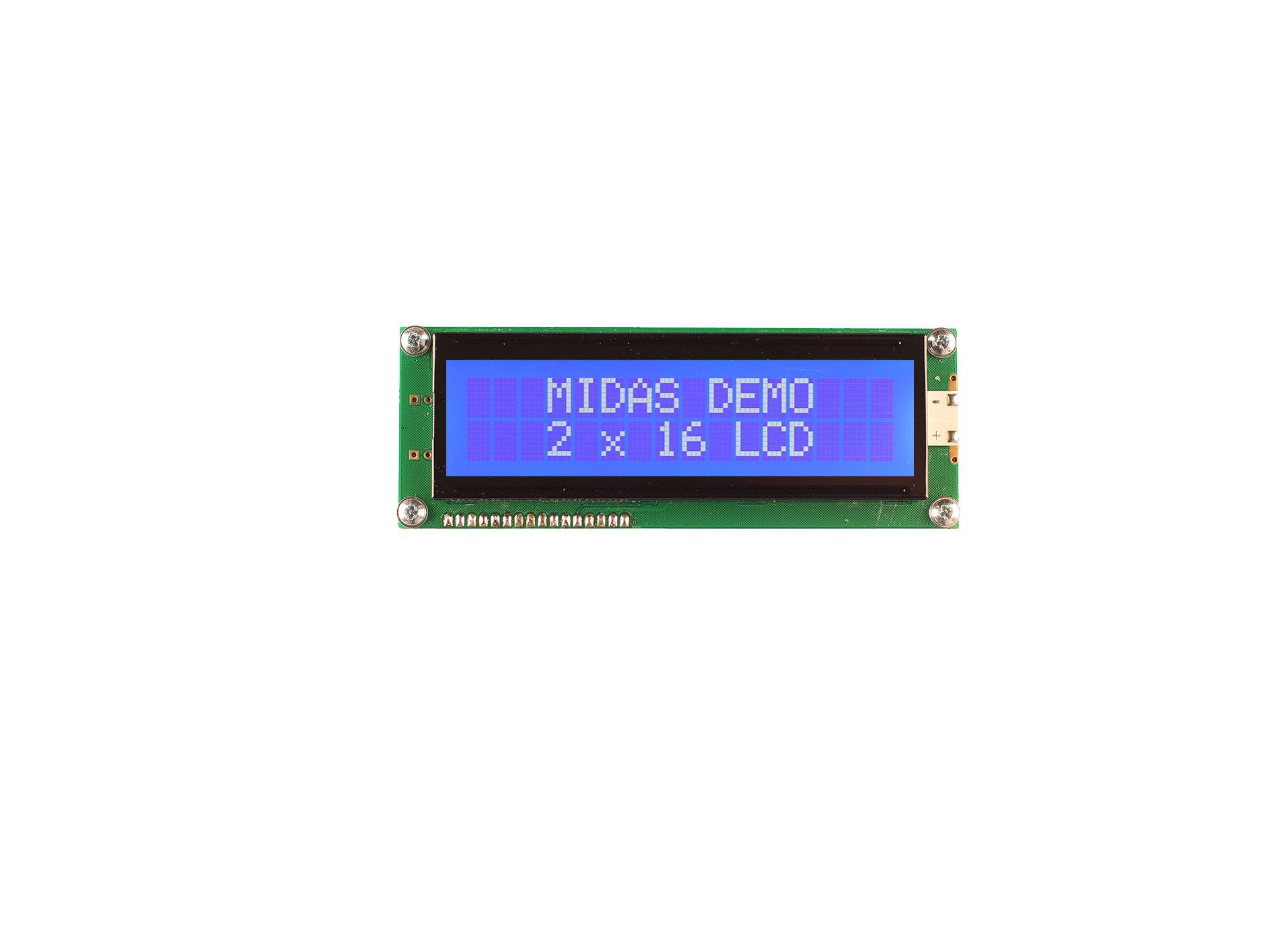 Midas MC21609AB6W-BNMLW3.3-V2 Alphanumeric LCD Display, 2 Rows by 16 Characters