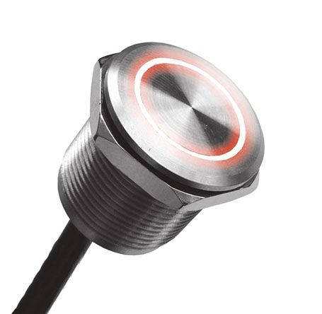 Bulgin Illuminated Piezo Switch, Momentary, IP68, IP69K, Wire Lead, 1 A @ 24 V dc, -40 → +85°C Grey