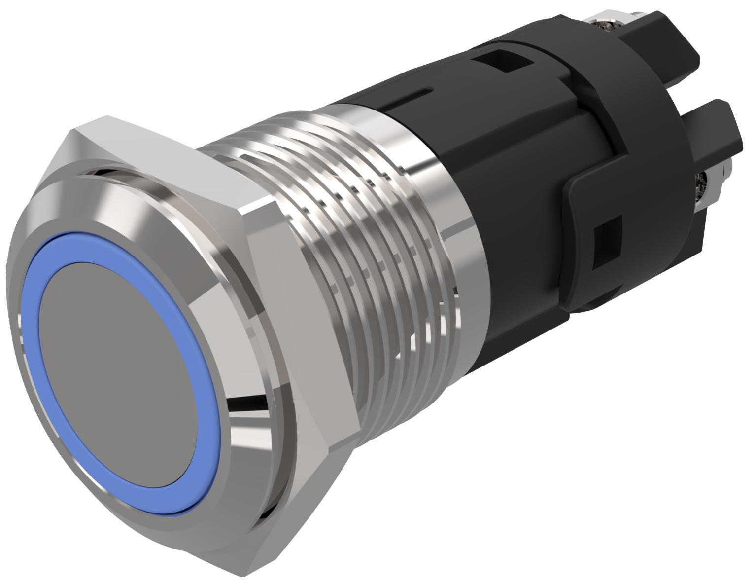 EAO 82 Series Illuminated Illuminated Push Button Switch, Latching, Panel Mount, 16mm Cutout, SPDT, Blue LED, 12V,