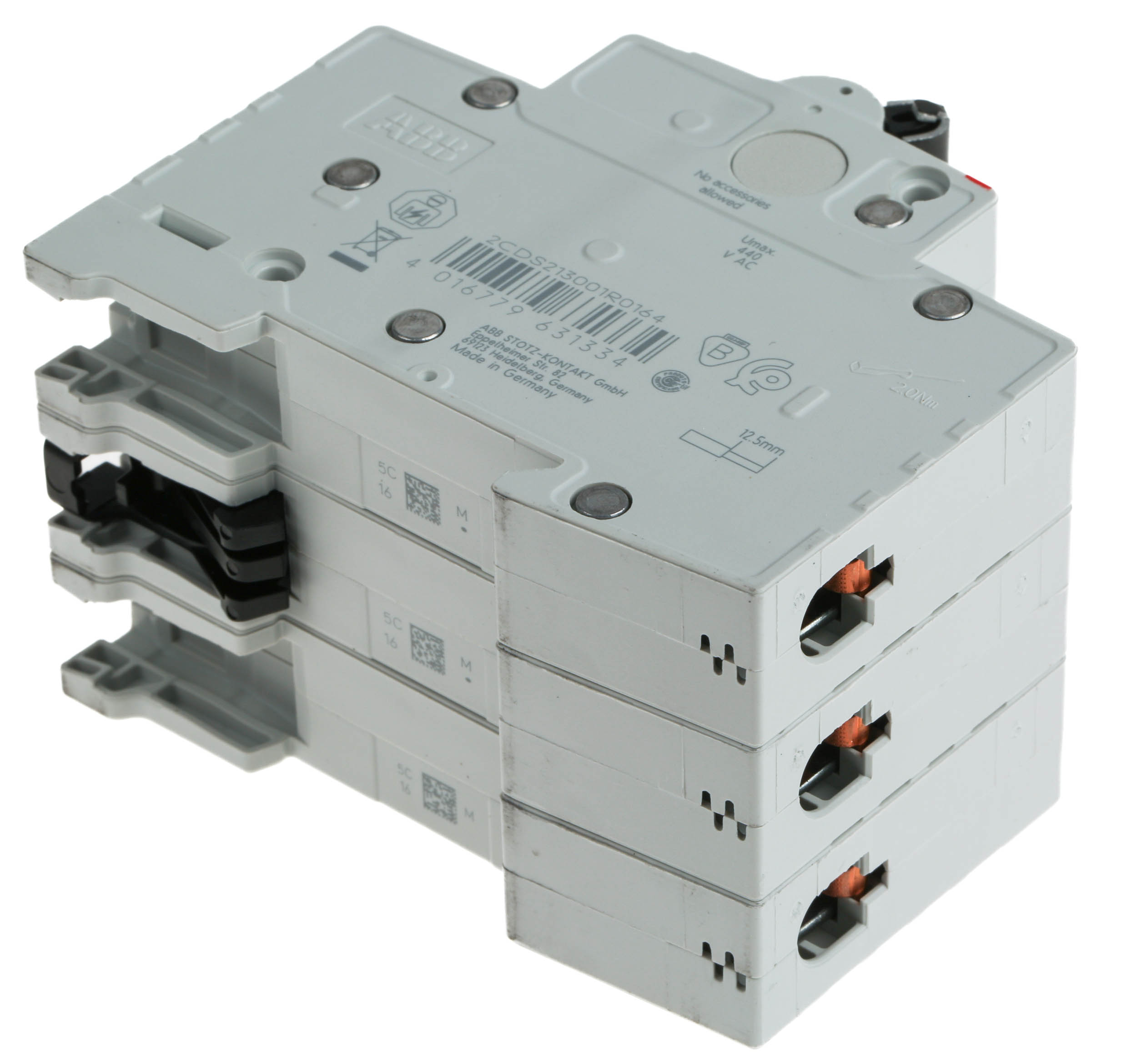 ABB Compact Home SH200 MCB, 3P, 16A Curve C, 440V AC, 6 kA Breaking Capacity