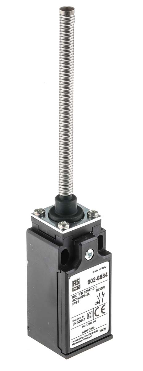 RS PRO Coil Spring Limit Switch, NO/NC, IP65, DPST, Thermoplastic Housing, 400V ac Max, 10A Max