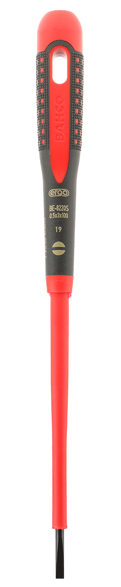 Bahco Slotted  Screwdriver, 3 x 0.5 mm Tip, 100 mm Blade, VDE/1000V, 222 mm Overall