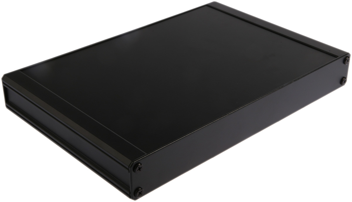 RS PRO Black Extruded Aluminium Heat Sink Case, IP40, Black Lid, 200 x 300 x 41mm