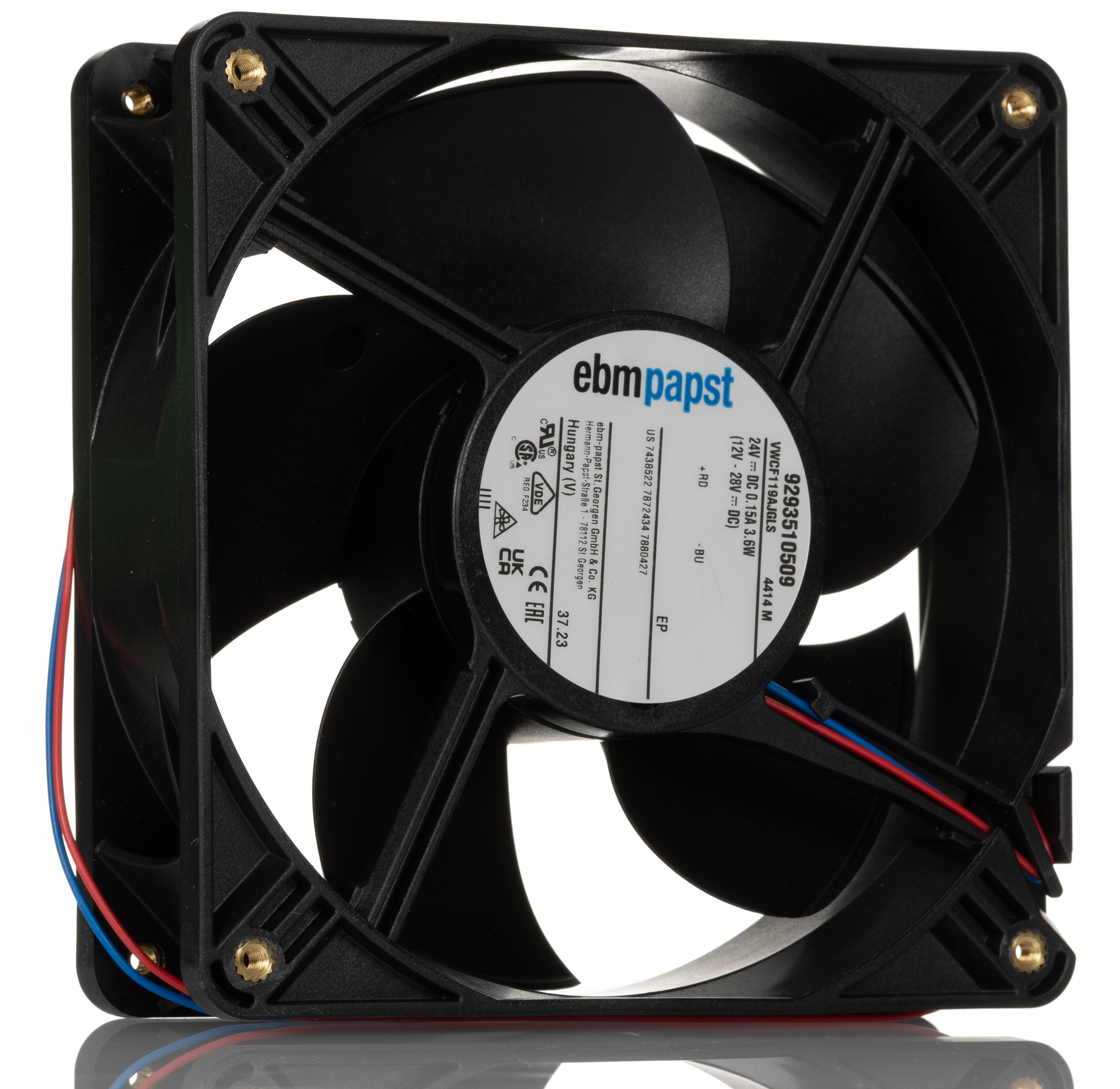 ebm-papst 4400 Series Axial Fan, 24 V dc, DC Operation, 184m³/h, 3.6W, 119 x 119 x 38mm