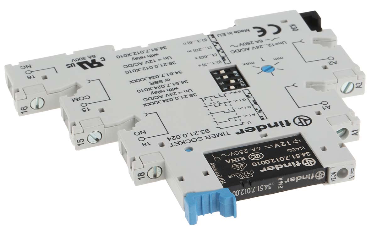 Finder 38 Series DIN Rail Mount Timer Relay, 12V ac/dc, 1-Contact, 0.1 s → 6 h, SPDT