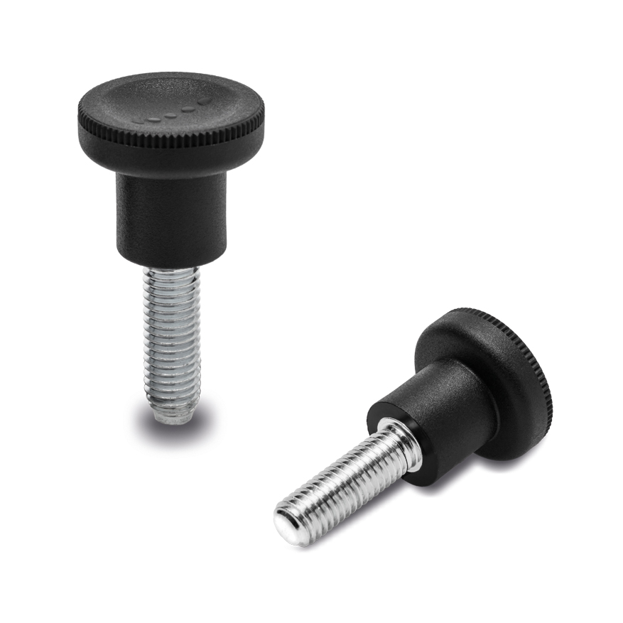 Elesa 243131-C1 Black Glass Fibre Reinforced Polyamide Round Knob, M5 x 20, Threaded Stud