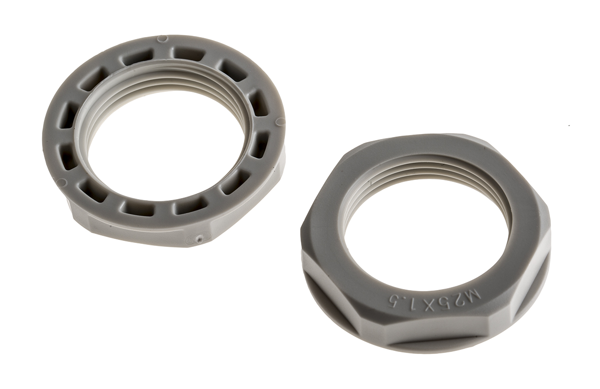 RS PRO Grey Nylon 66 Cable Gland Locknut, M25 Thread, IP68