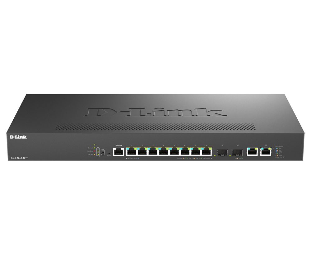 D-Link Multi-Gigabit Smart Managed PoE+ Switch with 2 x 10GBASE-T and 2 x SFP+ ports, Managed 12 Port Network Switch