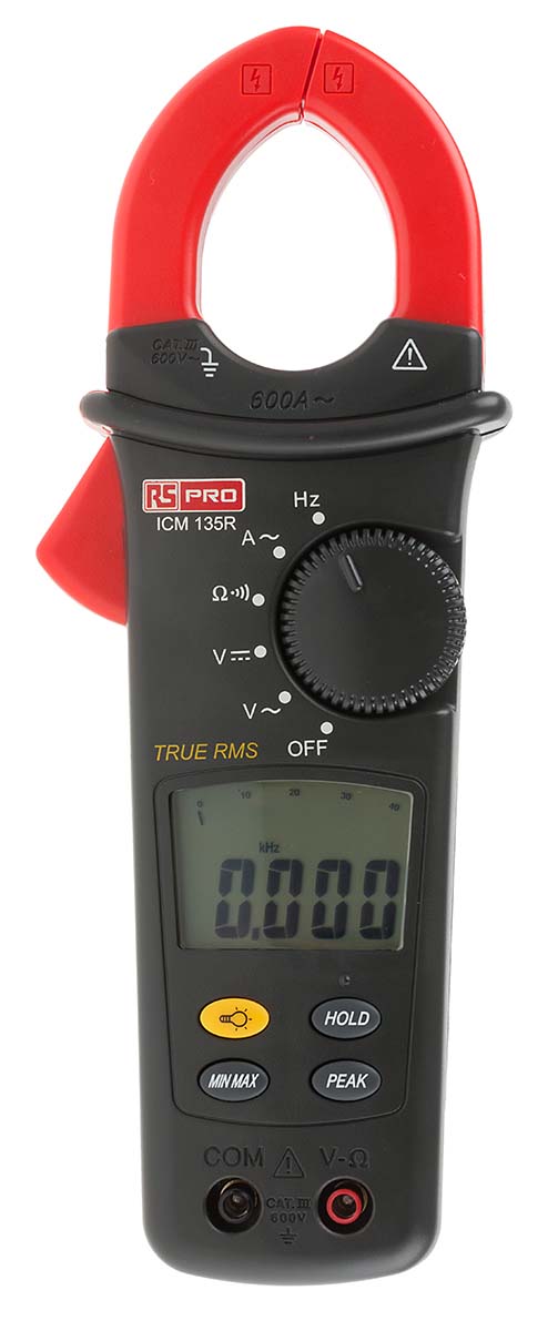 RS PRO ICM135R Clamp Meter, Max Current 600A ac CAT III 600 V With UKAS Calibration