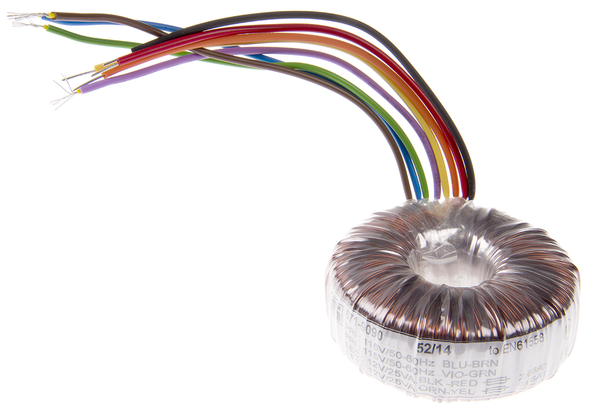RS PRO 115 V ac, 230 V ac, 2 x 12V ac Toroidal Transformer, 50VA 2 Output