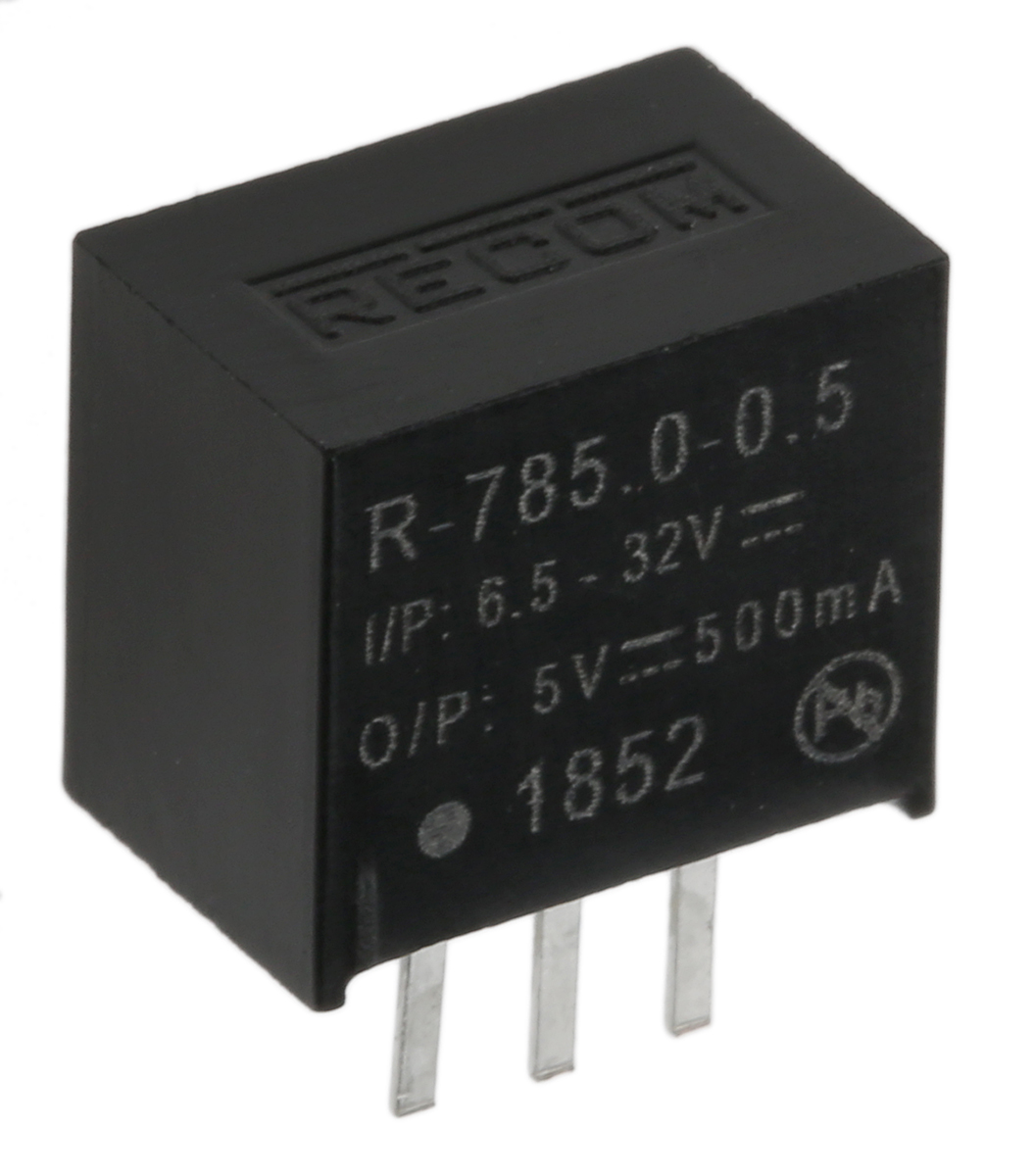 Recom Switching Regulator, Through Hole, 5V dc Output Voltage, 6.5 → 32V dc Input Voltage, 500mA Output Current,