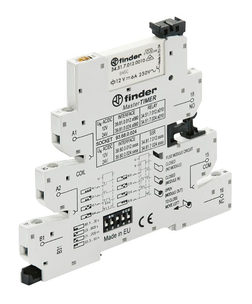 Finder 39 Series Interface Relay Module, DIN Rail Mount, 24V ac/dc Coil, SPDT, 1-Pole, 6/10A Load