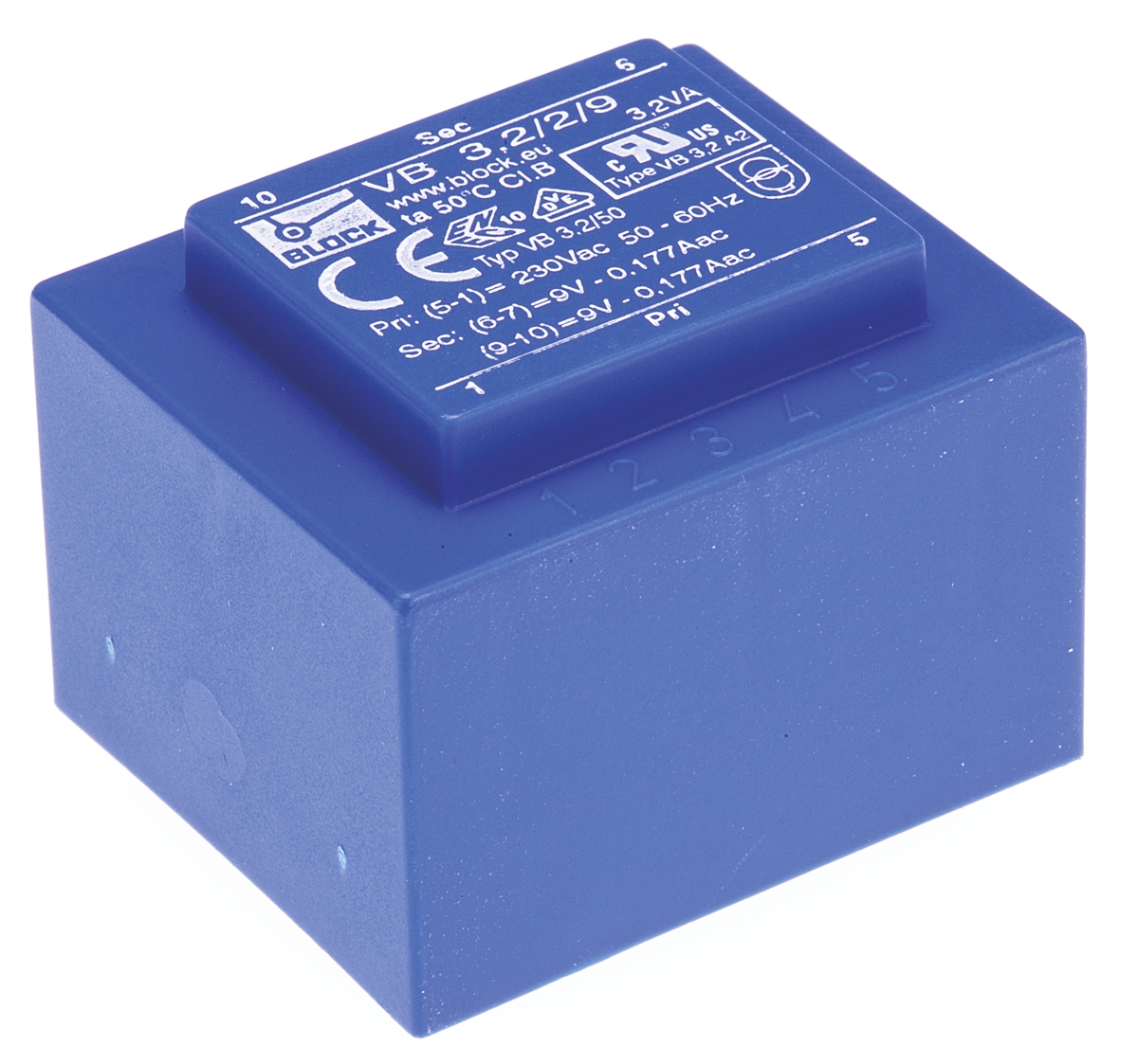Block 9V ac 2 Output Through Hole PCB Transformer, 3.2VA