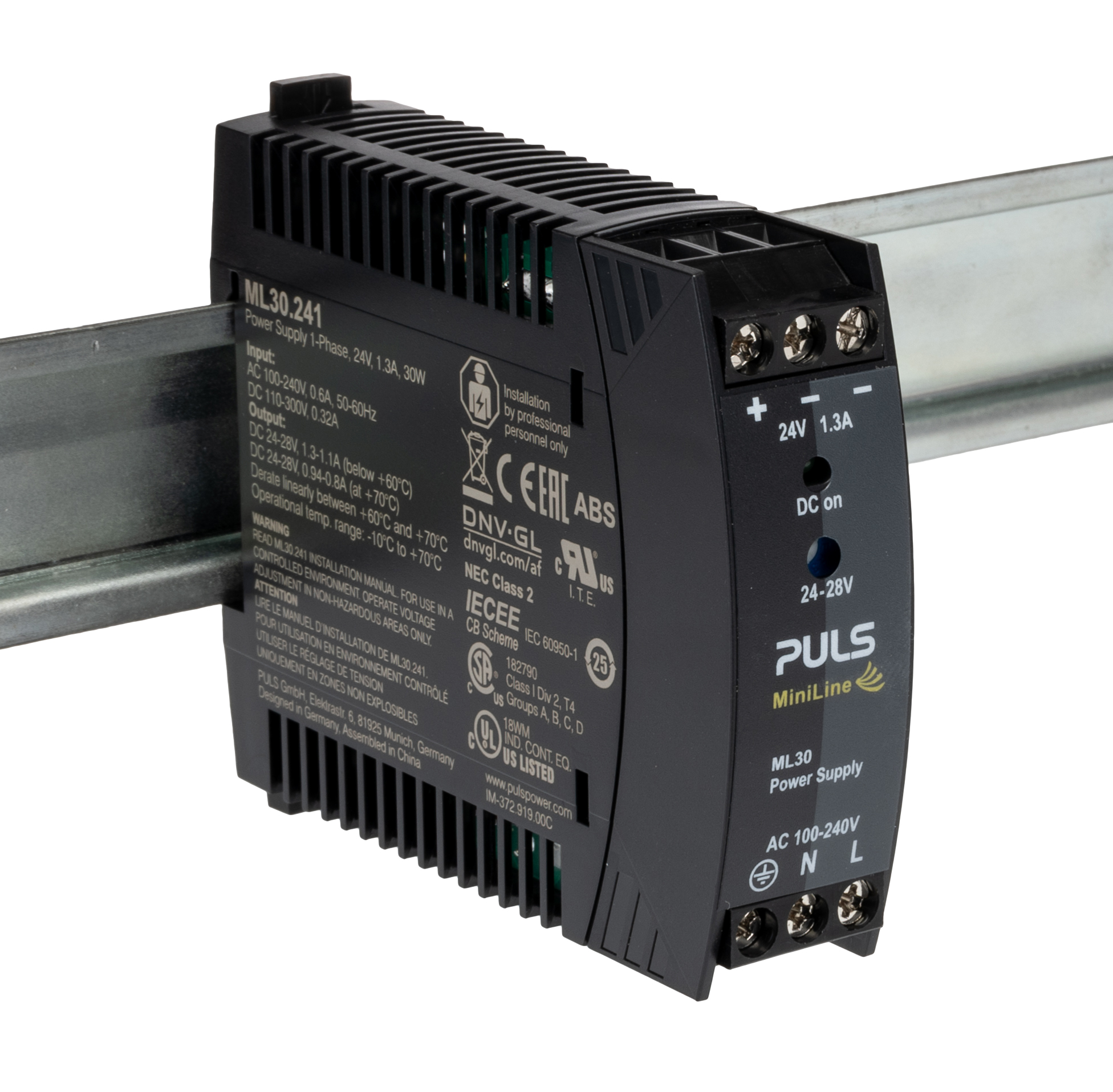 PULS MiniLine MLY Switched Mode DIN Rail Power Supply, 100 → 240V ac ac Input, 24V dc dc Output, 1.3A Output, 30W