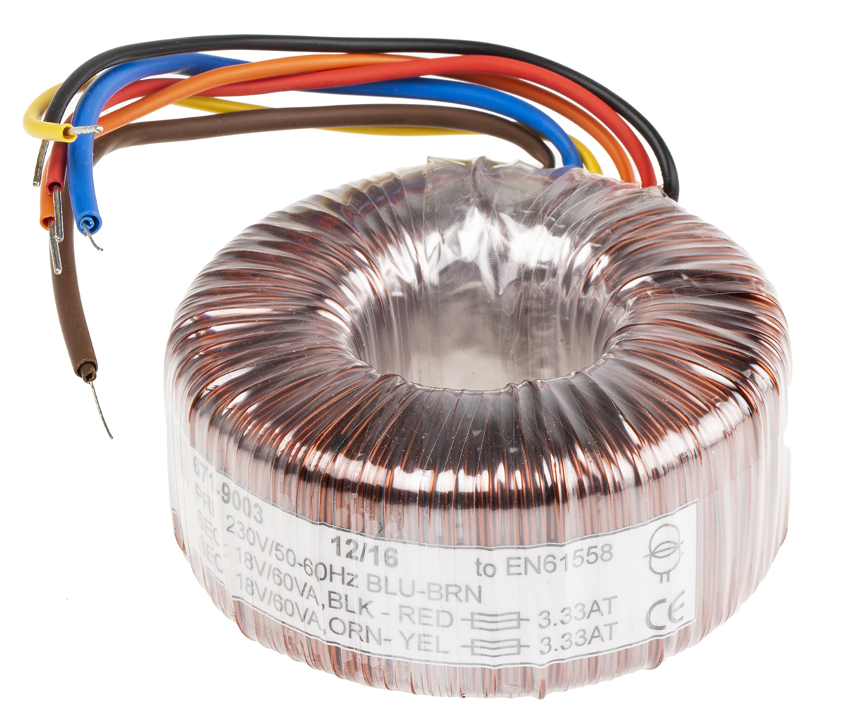RS PRO 230V ac, 2 x 18V ac Toroidal Transformer, 120VA 2 Output