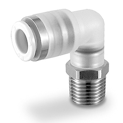 SMC KP Series Elbow Fitting, R 1/8 to M5 x 0.8 Male, Threaded-to-Tube Connection Style, KPQL06-01