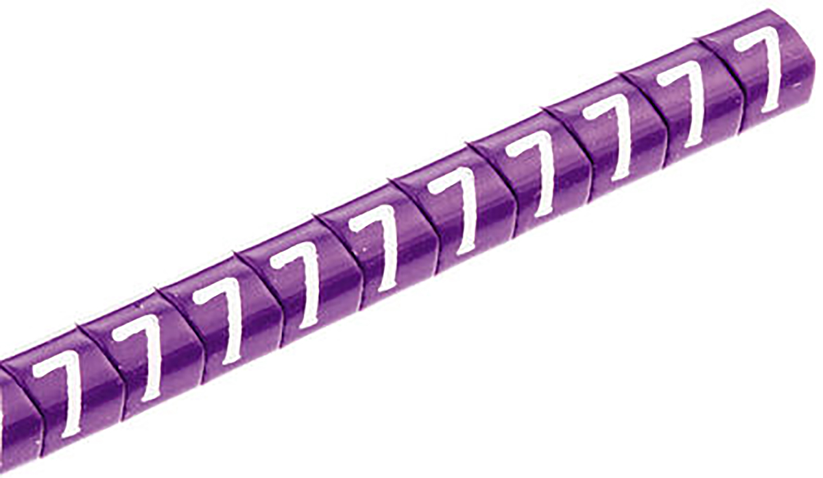 HellermannTyton Helagrip Slide On Cable Markers, White on Violet, Pre-printed "7", 4 → 9mm Cable, 901-10312