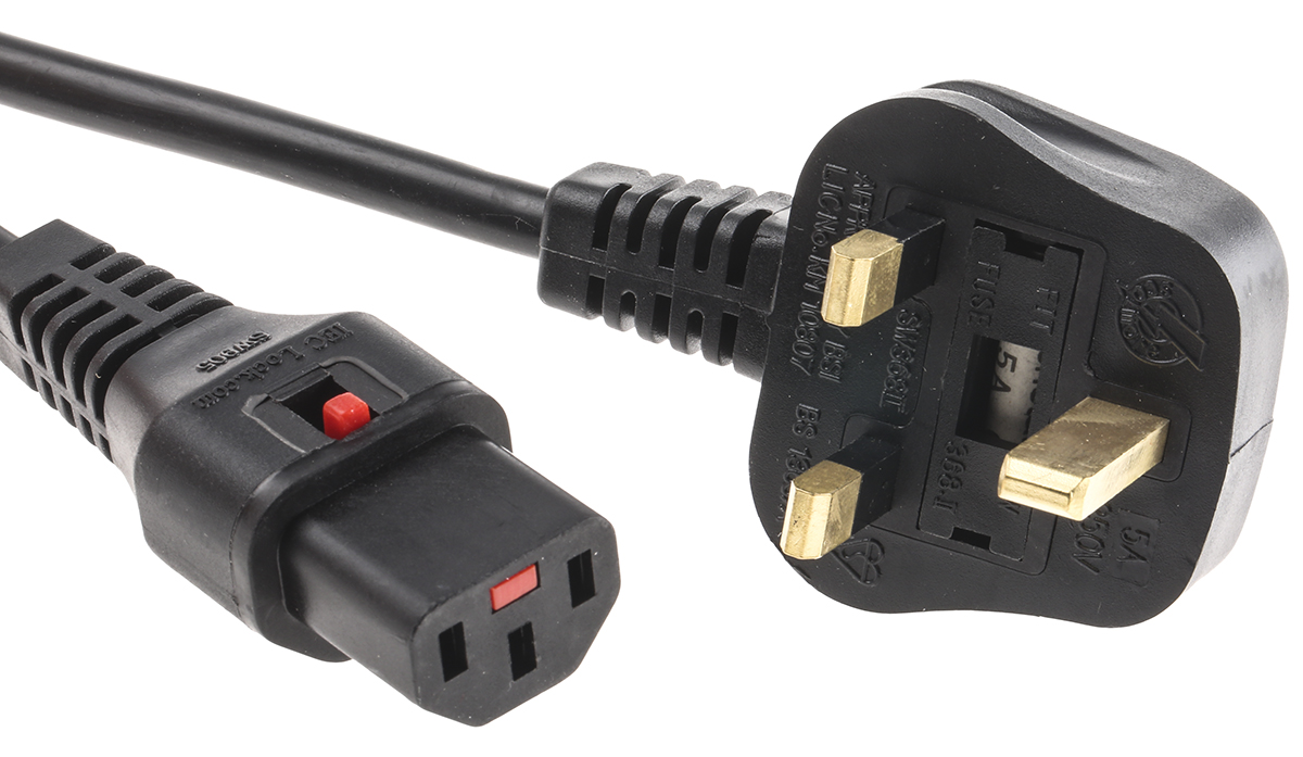 Schaffner IEC C13 Socket to Type G UK Plug Power Cord, 2m