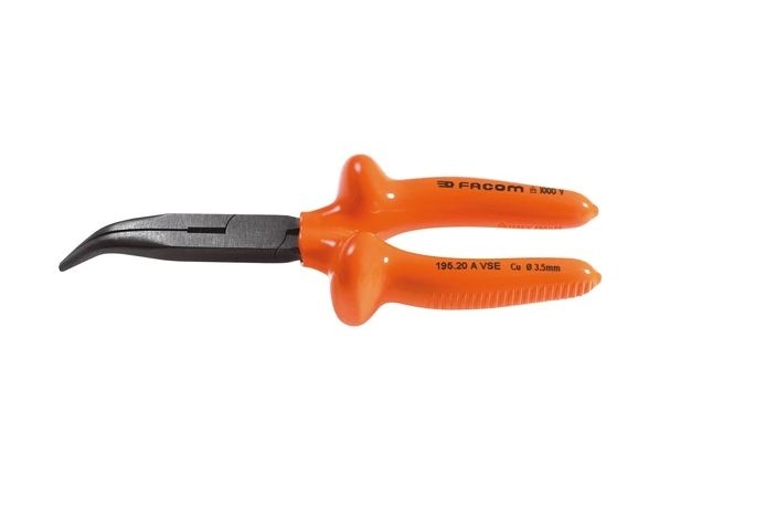 Facom Round Nose Pliers, 200 mm Overall, Straight Tip, VDE/1000V, 64mm Jaw