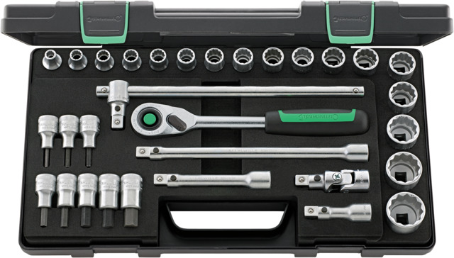 STAHLWILLE 31-Piece Metric 1/2 in Standard Socket/Bit Set with Ratchet, 12 point; Hex Bit