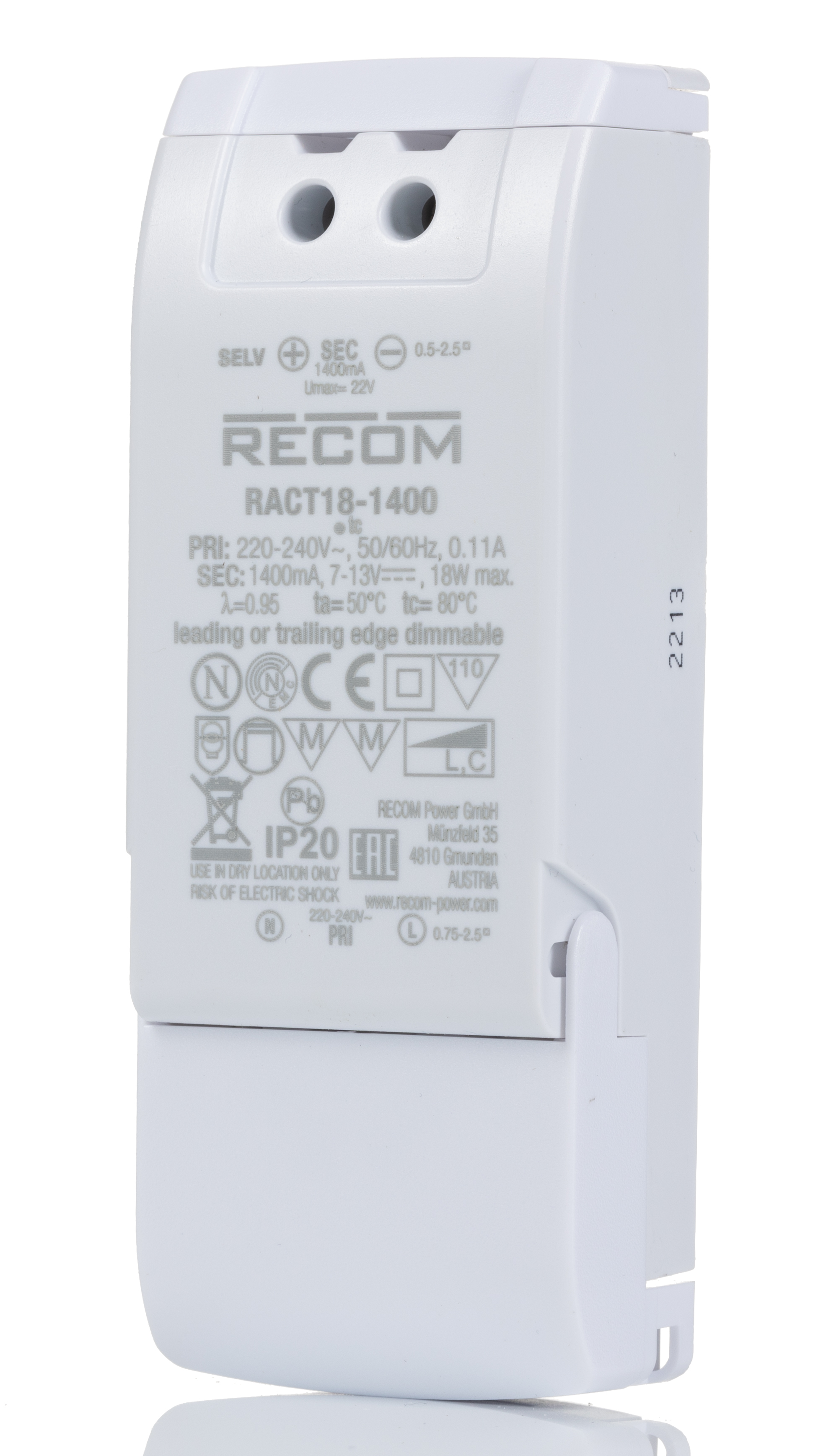 Recom LED Driver, 6.5 → 13V dc Output, 18W Output, 1.4A Output, Constant Current Dimmable
