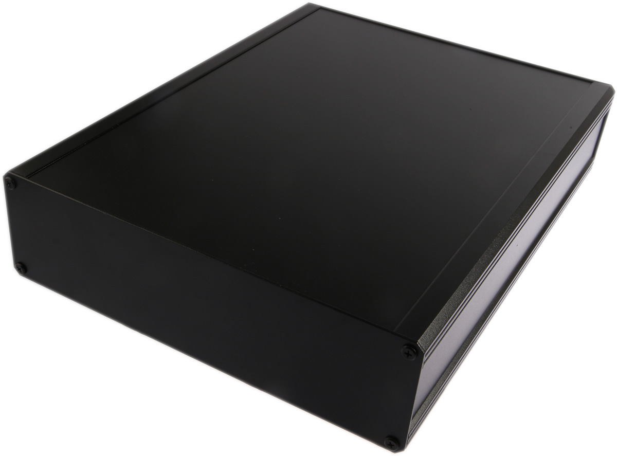 RS PRO Black Extruded Aluminium Heat Sink Case, IP40, Black Lid, 400 x 300 x 86mm
