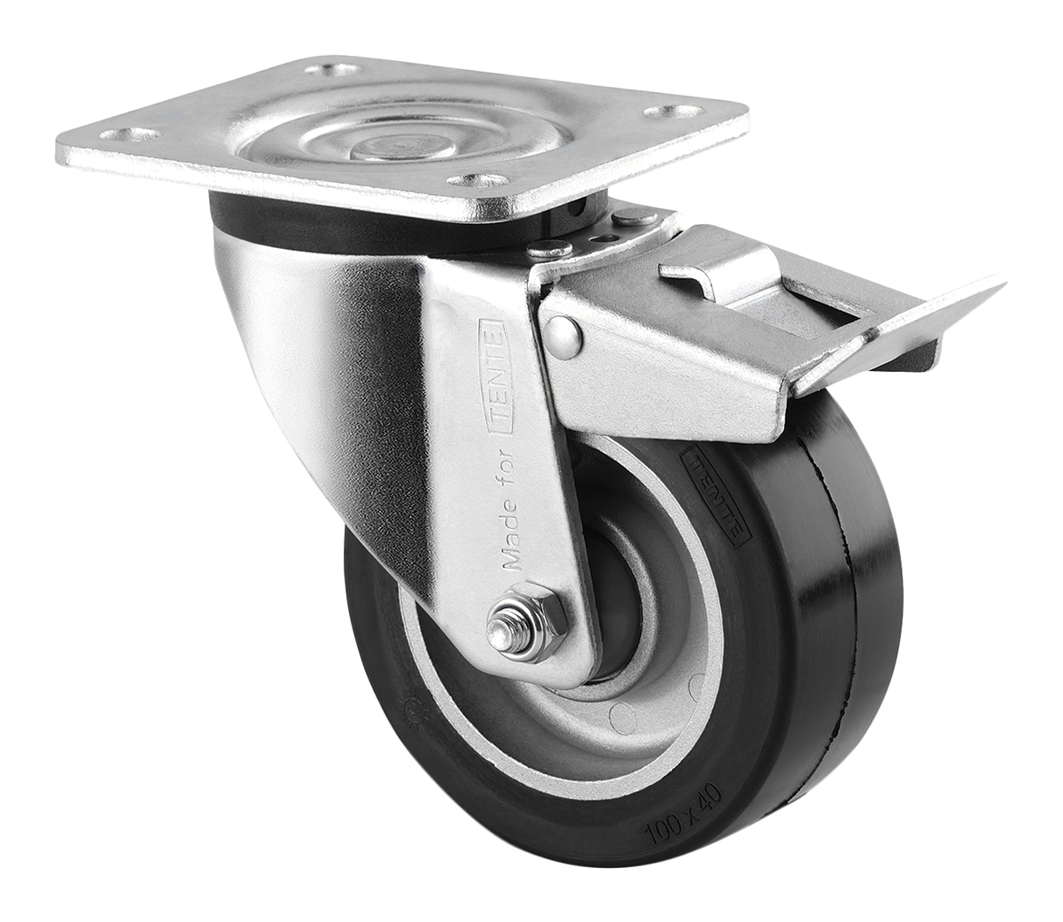 Tente Braked Swivel Castor Wheel, 200kg Capacity, 100mm Wheel