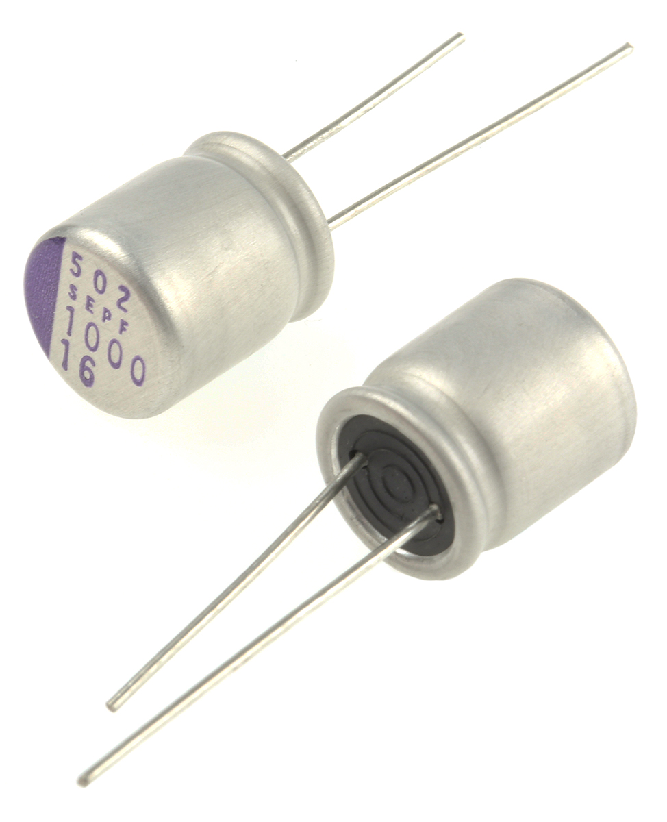 Panasonic 1mF Through Hole Polymer Capacitor, 16V dc