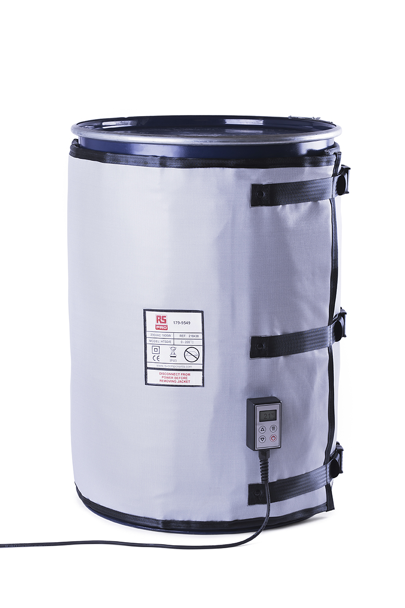 RS PRO Silicone Coated Glass Fibre Cloth Side Drum Heating Jacket, 800 x 1950mm, 200l