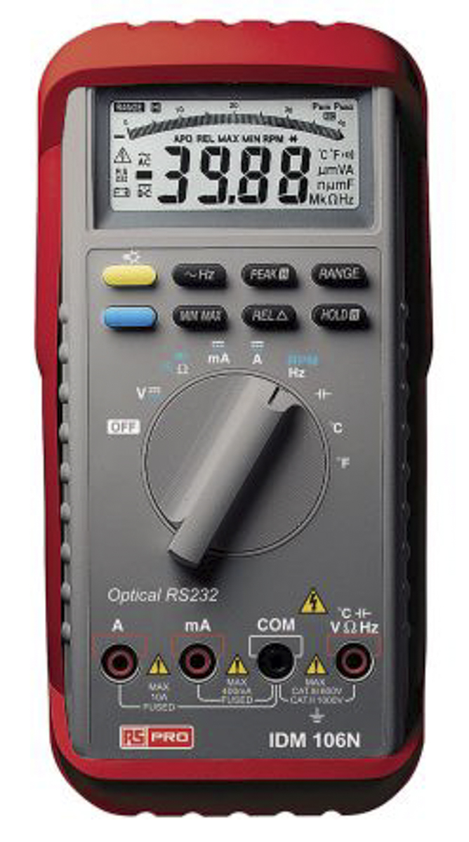 RS PRO IDM106N Handheld Digital Multimeter, True RMS, 10A ac Max, 10A dc Max, 1000V ac Max - UKAS Calibrated