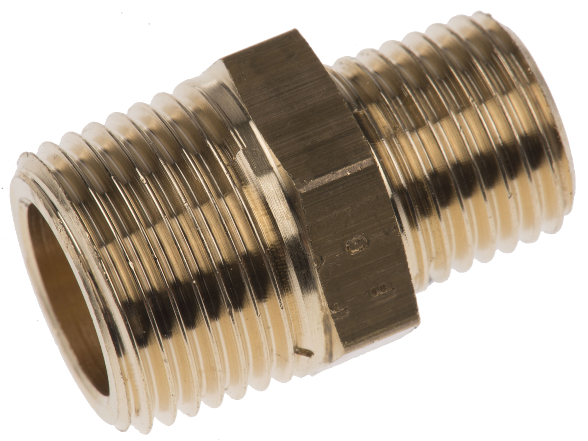Legris Brass Pipe Fitting, Straight Threaded Adapter, Male R 3/8in to Male R 1/4in