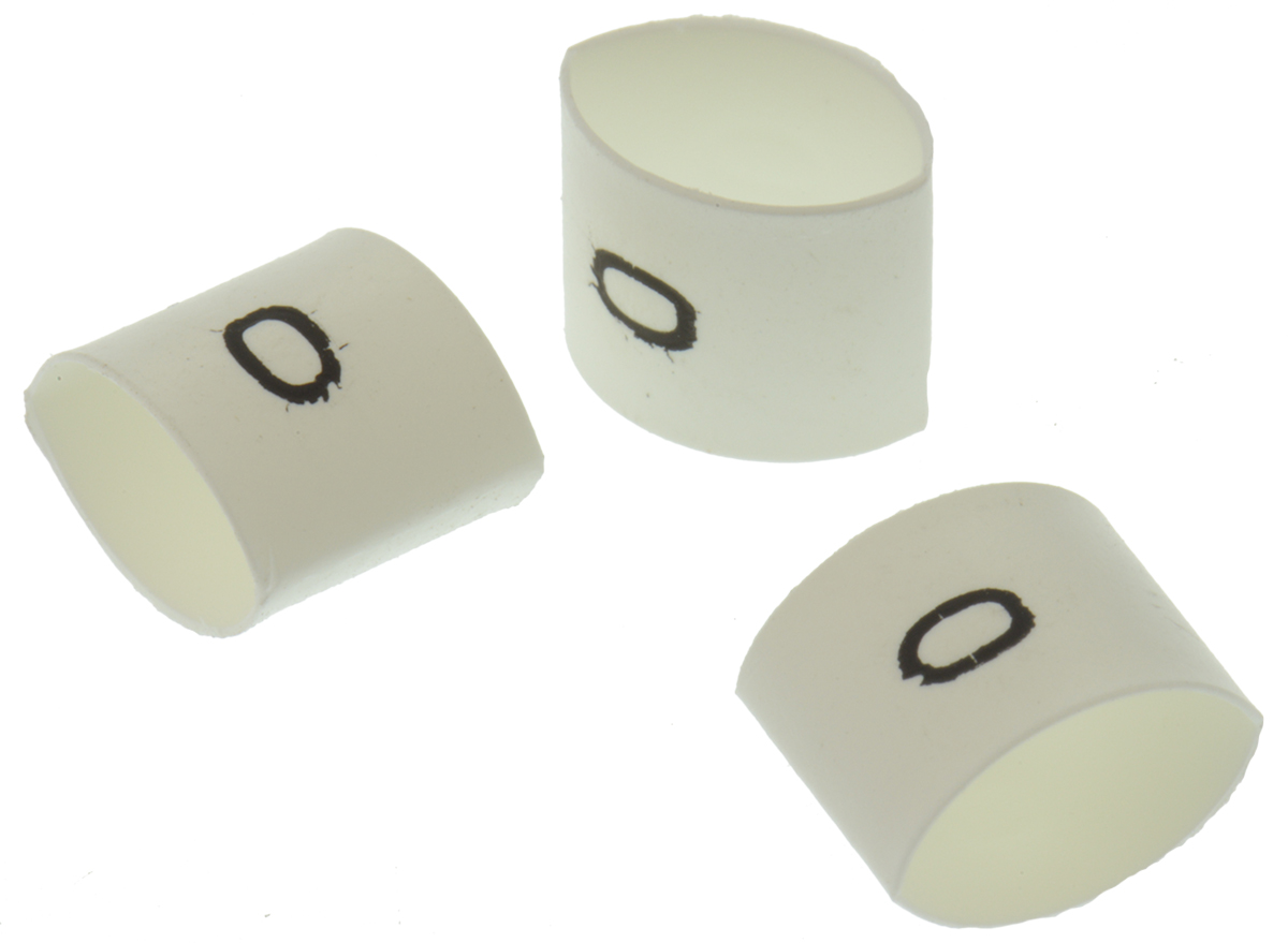 TE Connectivity Heat Shrink Cable Markers, White, Pre-printed "0", 2 → 6mm Cable, TRSA-1019/E/1/0