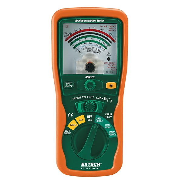 Extech 380320 Insulation Tester, 250V Min, 1000V Max, CAT III 1000V