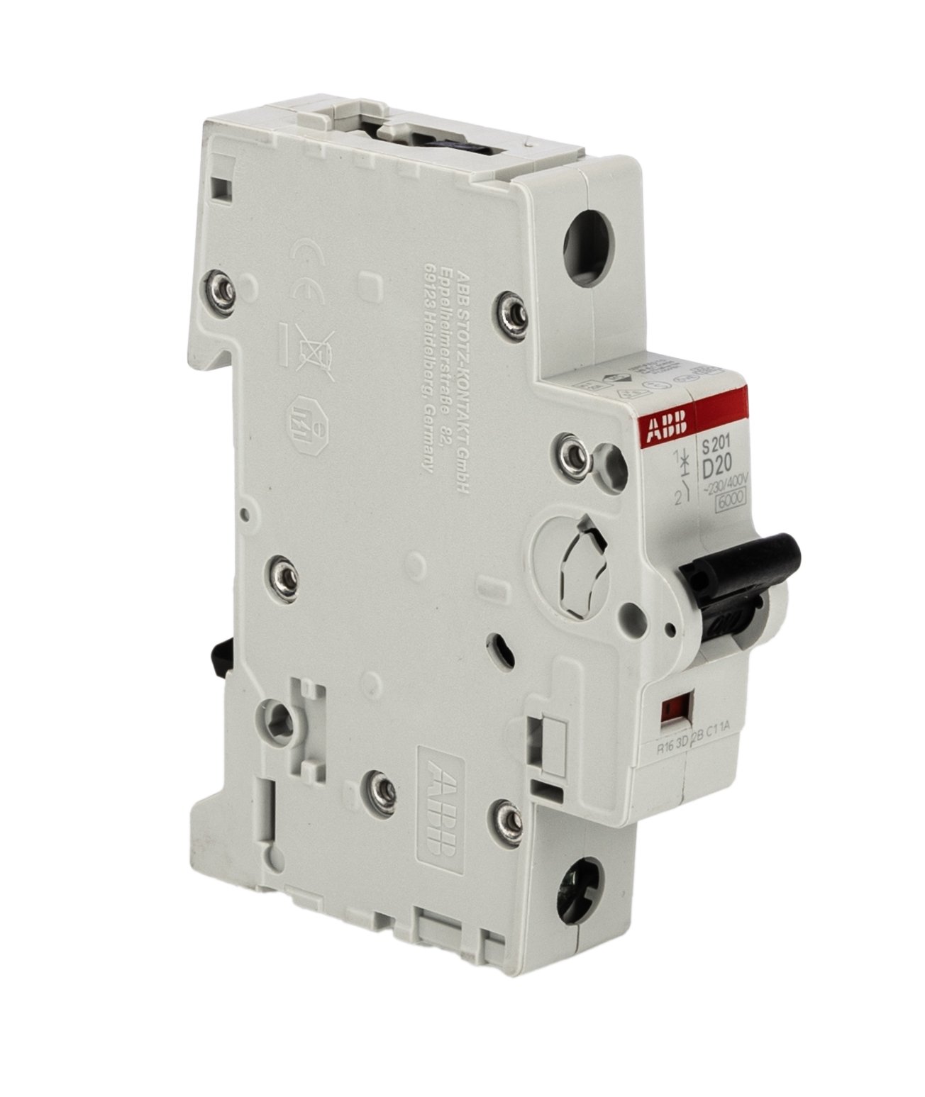 ABB System Pro M Compact S200 MCB, 1P, 20A Curve D, 253V AC, 72V DC, 6 kA Breaking Capacity