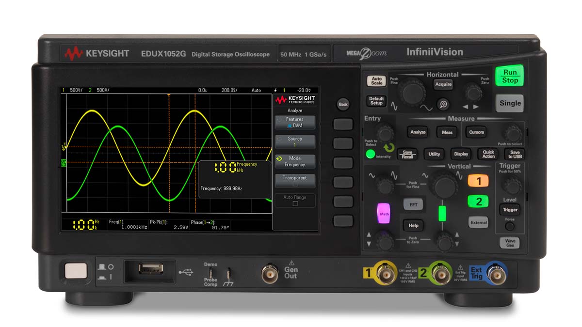 Keysight Technologies EDUX1052G InfiniiVision 1000 X Series, 50MHz Bench Oscilloscope, 2 Analogue Channels, 1 Digital