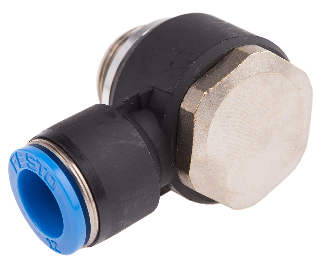Festo QS Series Elbow Threaded Adaptor, G 1/2 Male to Push In 12 mm, Threaded-to-Tube Connection Style, 186146