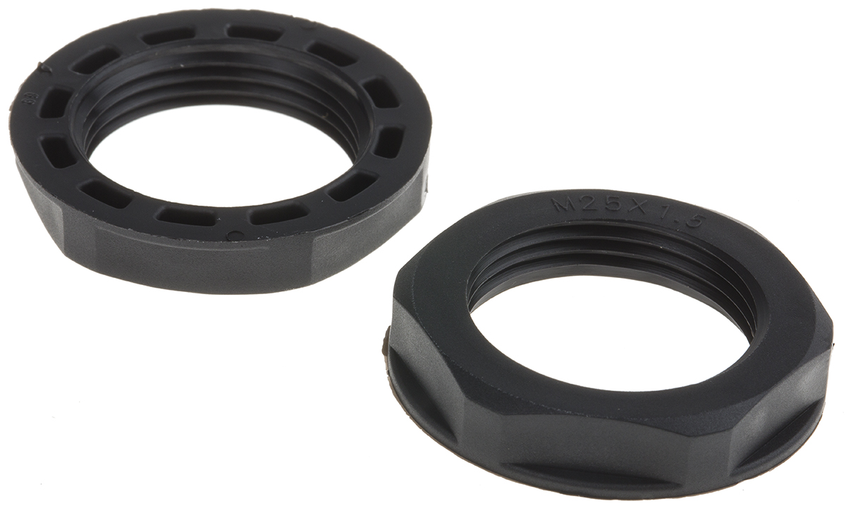 RS PRO Black Nylon 66 Cable Gland Locknut, M25 Thread, IP68