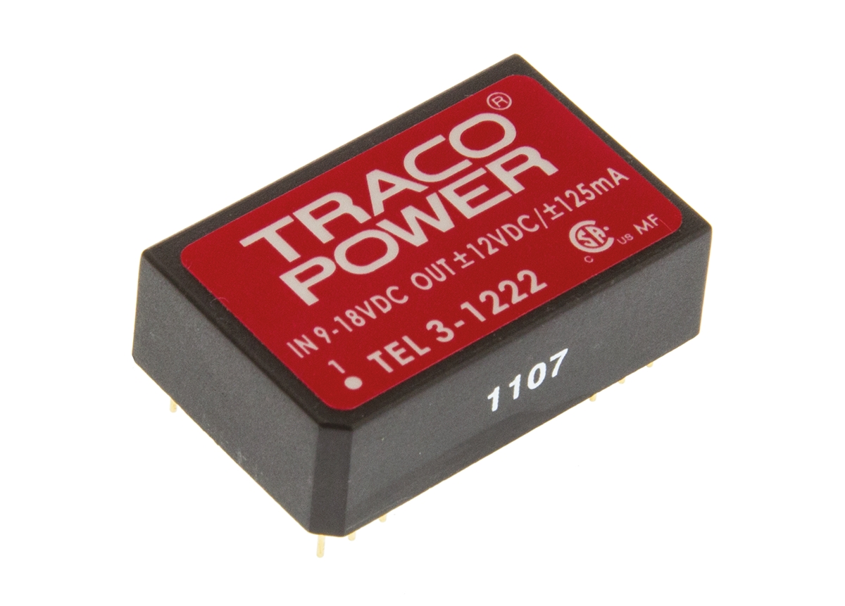 TRACOPOWER TEL 3 DC-DC Converter, ±12V dc/ ±125mA Output, 9 → 18 V dc Input, 3W, Through Hole, +85°C Max Temp