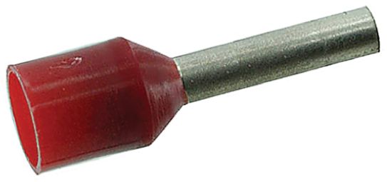 RS PRO Insulated Crimp Bootlace Ferrule, 8mm Pin Length, 2mm Pin Diameter, 1.5mm² Wire Size, Red