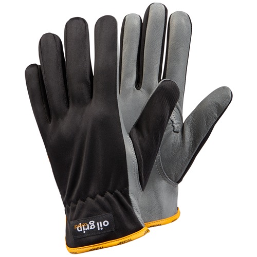 Tegera TEGERA Black, Grey Leather Work Gloves, Size 6