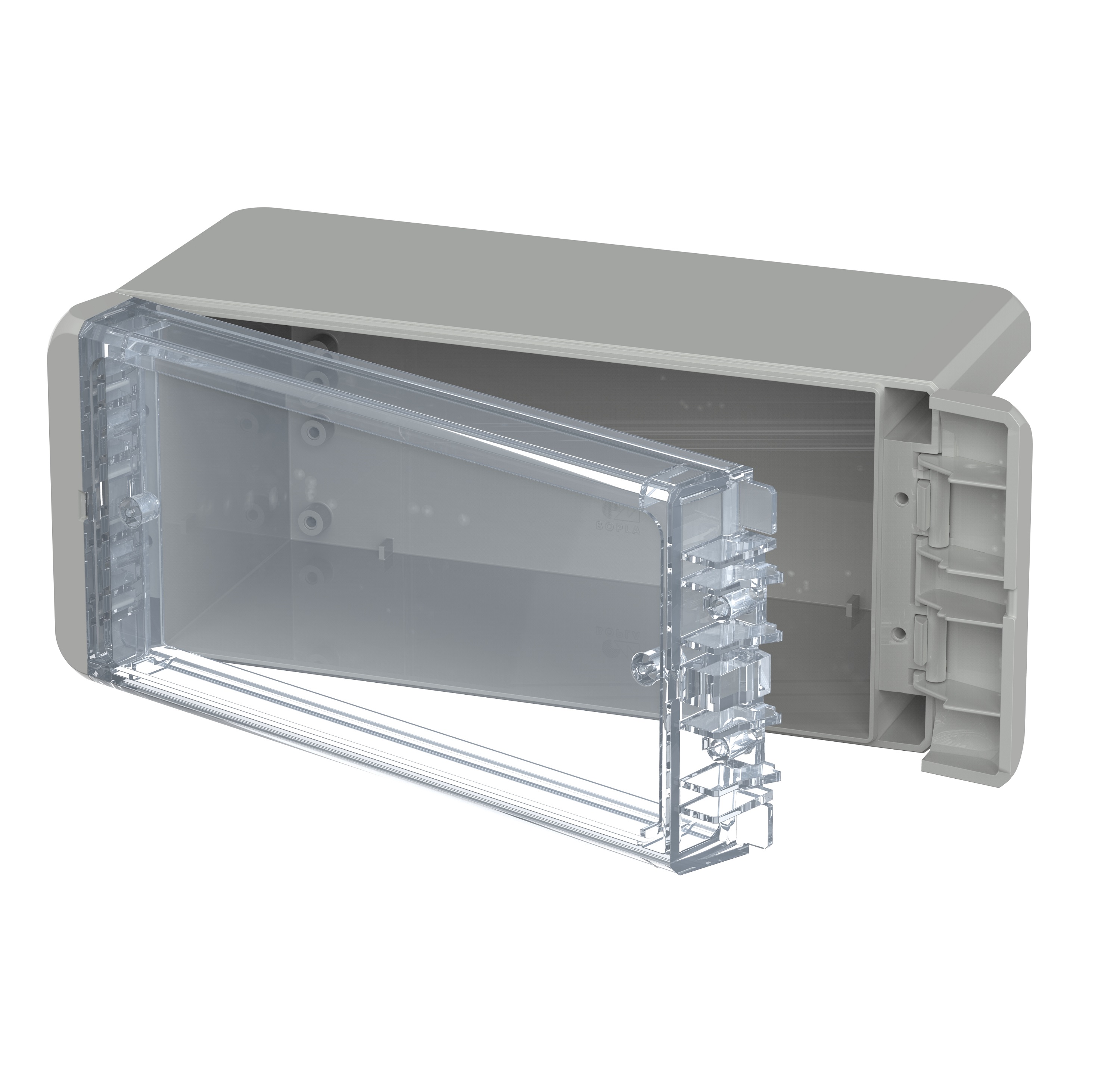 Bopla Bocube Series Light Grey Polycarbonate General Purpose Enclosure, IP66, IK07, Transparent Lid, 191 x 80 x 90mm