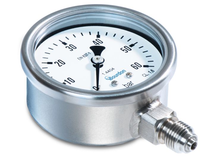 Bourdon G 1/4 Analogue Pressure Gauge 60bar Bottom Entry 63mm Outside Diameter
