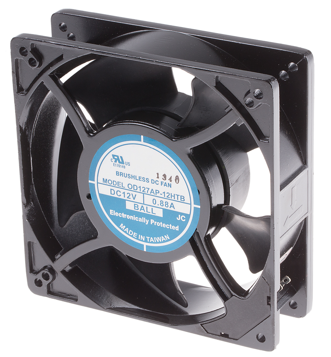 RS PRO Axial Fan, 12 V dc, DC Operation, 237.9m³/h, 11.88W, 880mA Max, 127 x 127 x 38mm