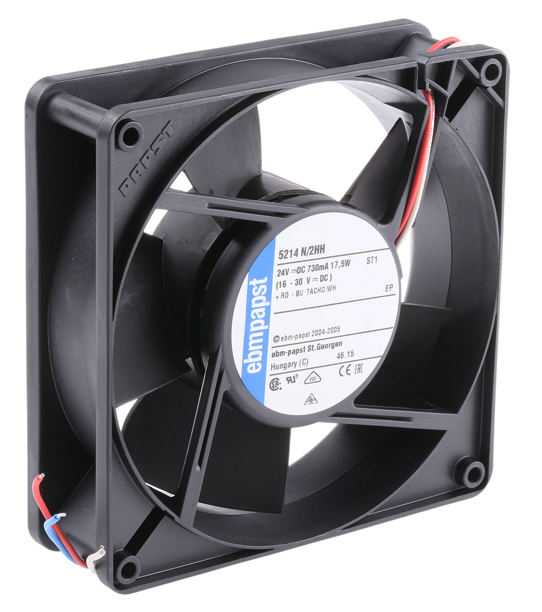 ebm-papst 5200 N Series Axial Fan, 24 V dc, DC Operation, 340m³/h, 17.5W, 730mA Max, 127 x 127 x 38mm