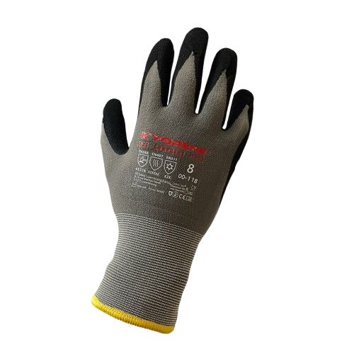 KYORENE 00-118 Grey Grey Kyorene Graphene Liner and 7G Poly-Acrylic Lining Polyacrylic Work Gloves, Size 8, AC Operation