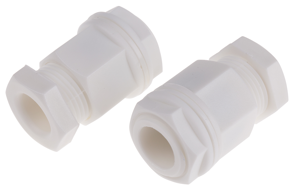 RS PRO White Plastic Cable Gland, M20 Thread, 8mm min., 13mm max., IP55