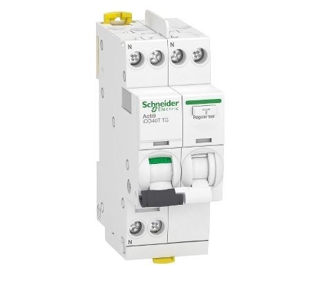 Schneider Electric RCBO, 40A Current Rating, 1P+N Poles, 30mA Trip Sensitivity, Type C, Acti9 Range